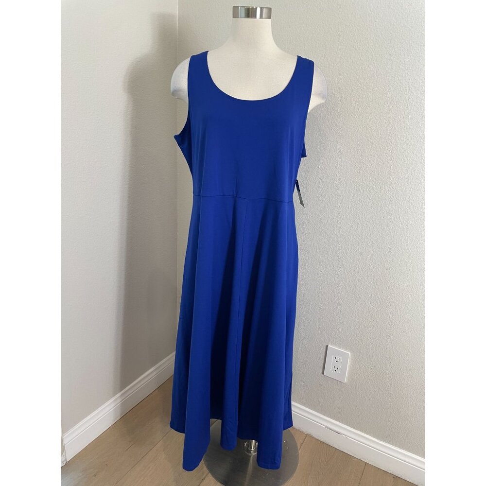 NEW MSK Womens Plus 2X Goddessblu Blue‎ Midi Dress Pockets Stretch Sleeveless